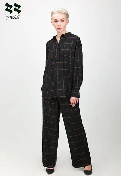 Ladies Big Check Loose Pant China Maunfacturer